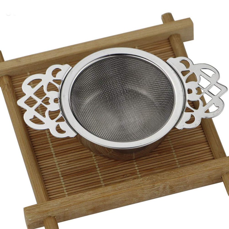 YUDONG 2 Pack Tea Strainers with Drip Bowls,Stainless Steel Loose Leaf Tea Strainers-The Empress Tea Strainer Mesh Tea Infuse with Double Winged Handles-Silver2 - Image 5